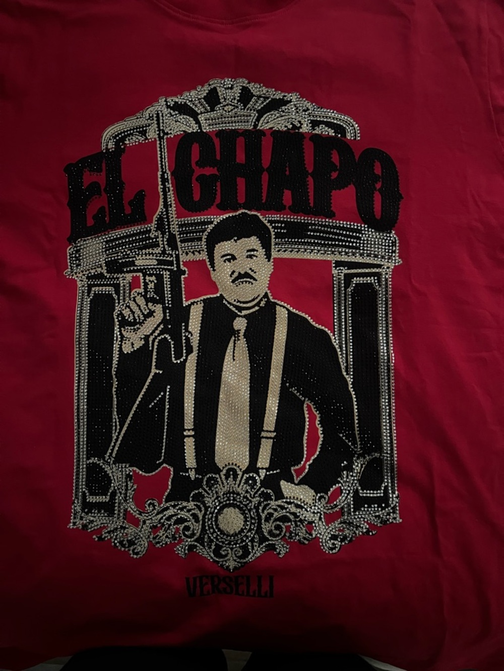 Men’s Red Graphic Short Sleeve Tee - El Chapo Motif